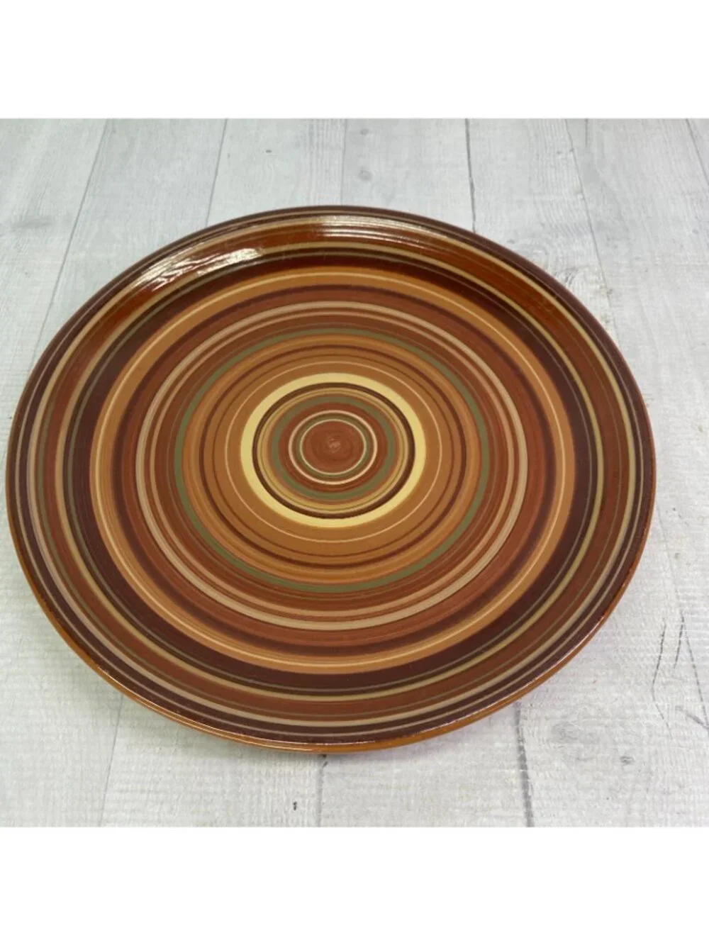 Raymond Waites Certified Intl RONDO Brown Rust Yellow Rings Dinner Plate Set 4